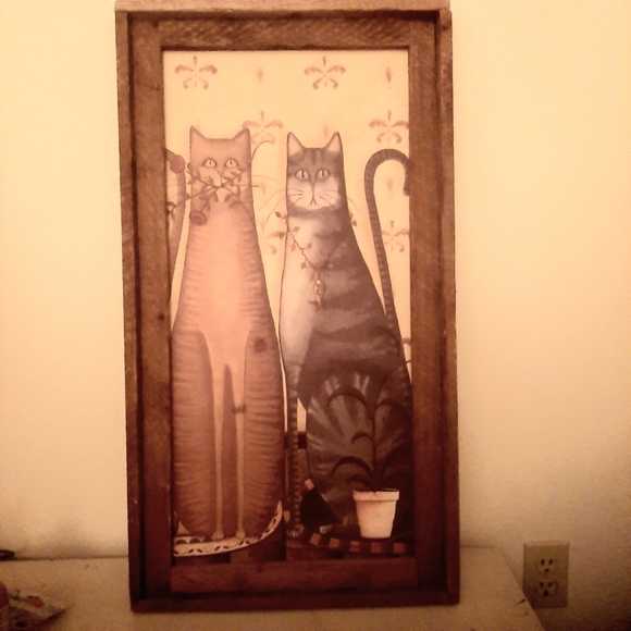 Extra Large Folk Art Rustic Wooden Framed Kitty Cat Wall Decor. 31 inches - Picture 1 of 5